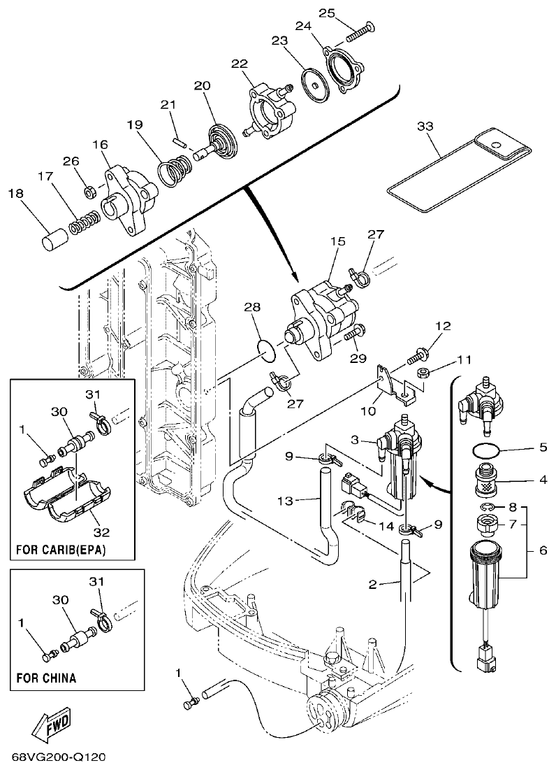 Yamaha F115A, FL115A, FL115AET FUEL 1 parts diagram